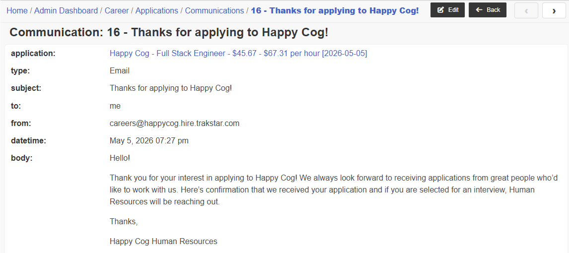 application communication view