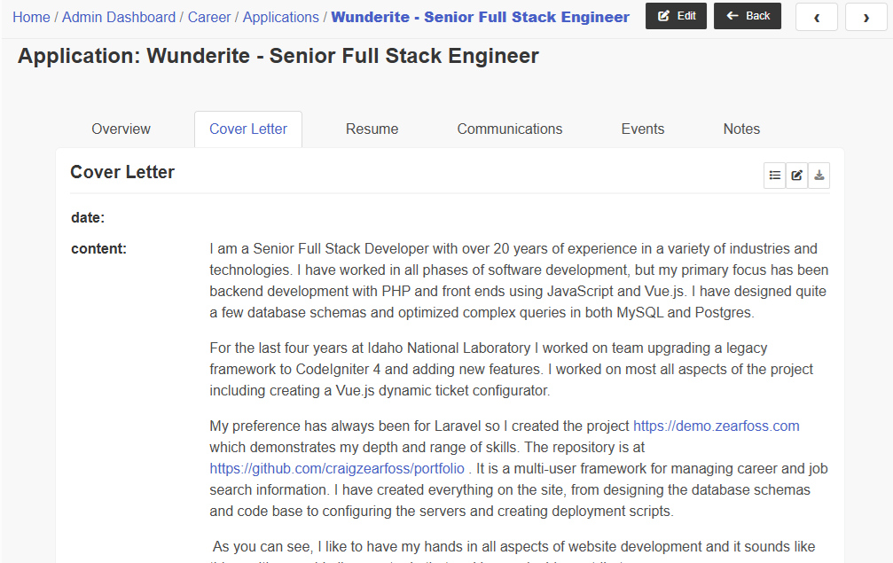 application cover letter