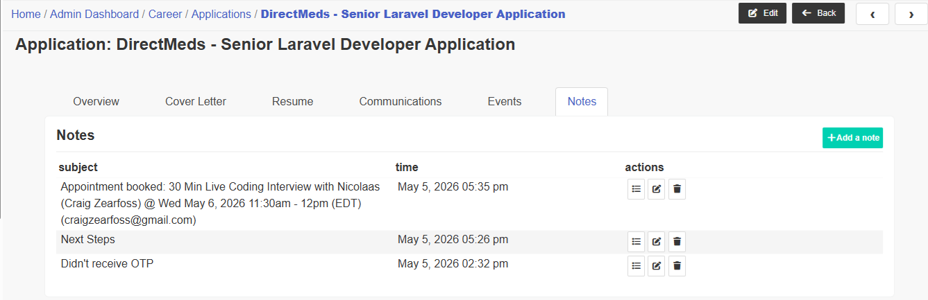 application notes listing