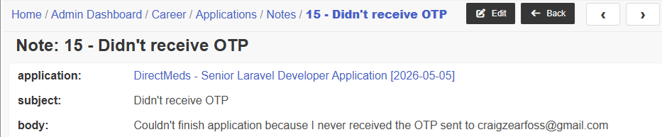application note view